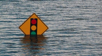 traffic light sign under water