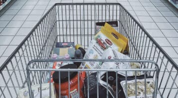 grocery cart with products in it